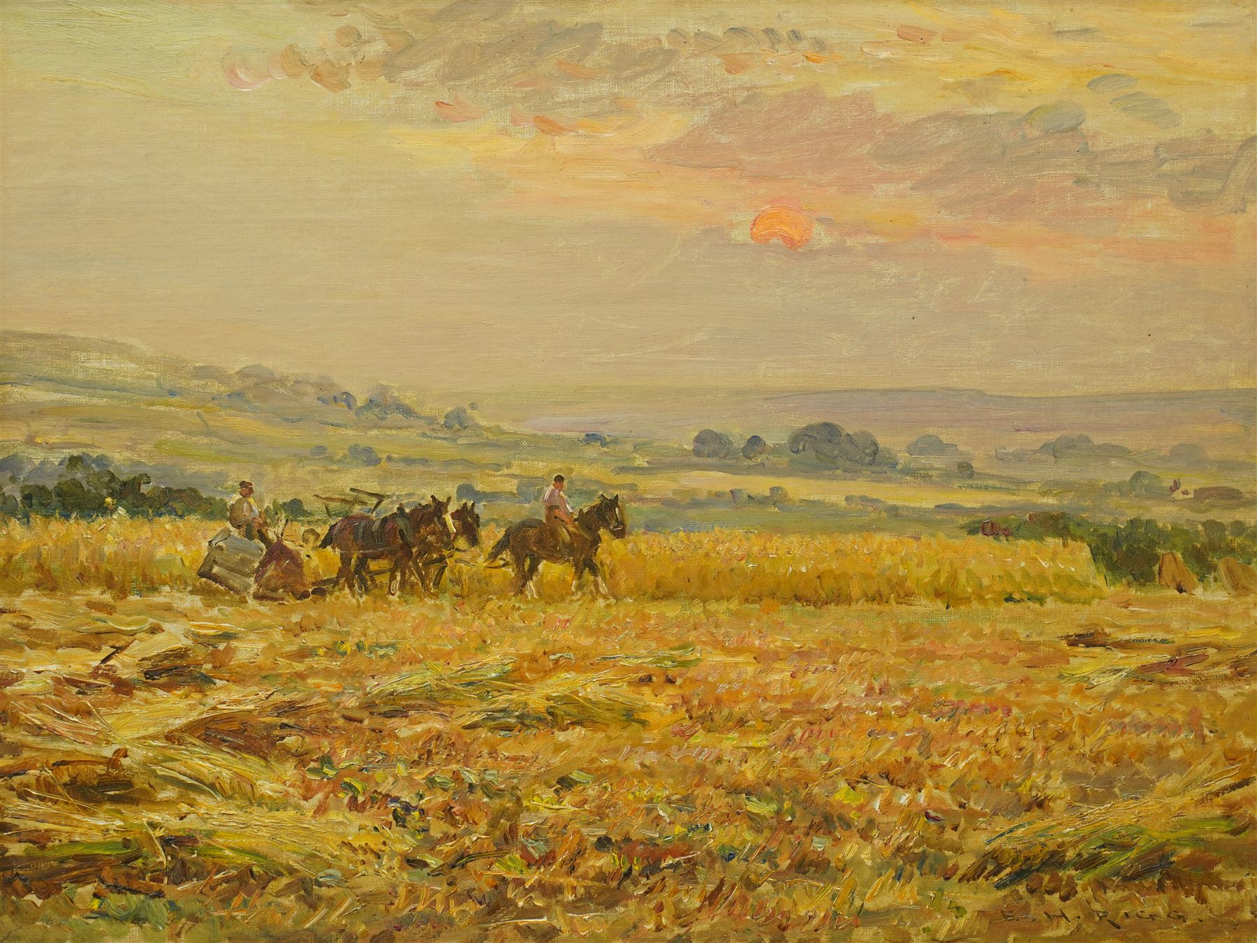 Ernest Higgins Rigg (Staithes Group 1868-1947): 'Hinderwell - Haytime', oil on canvas signed, titled in a later hand verso 45cm x 60cm