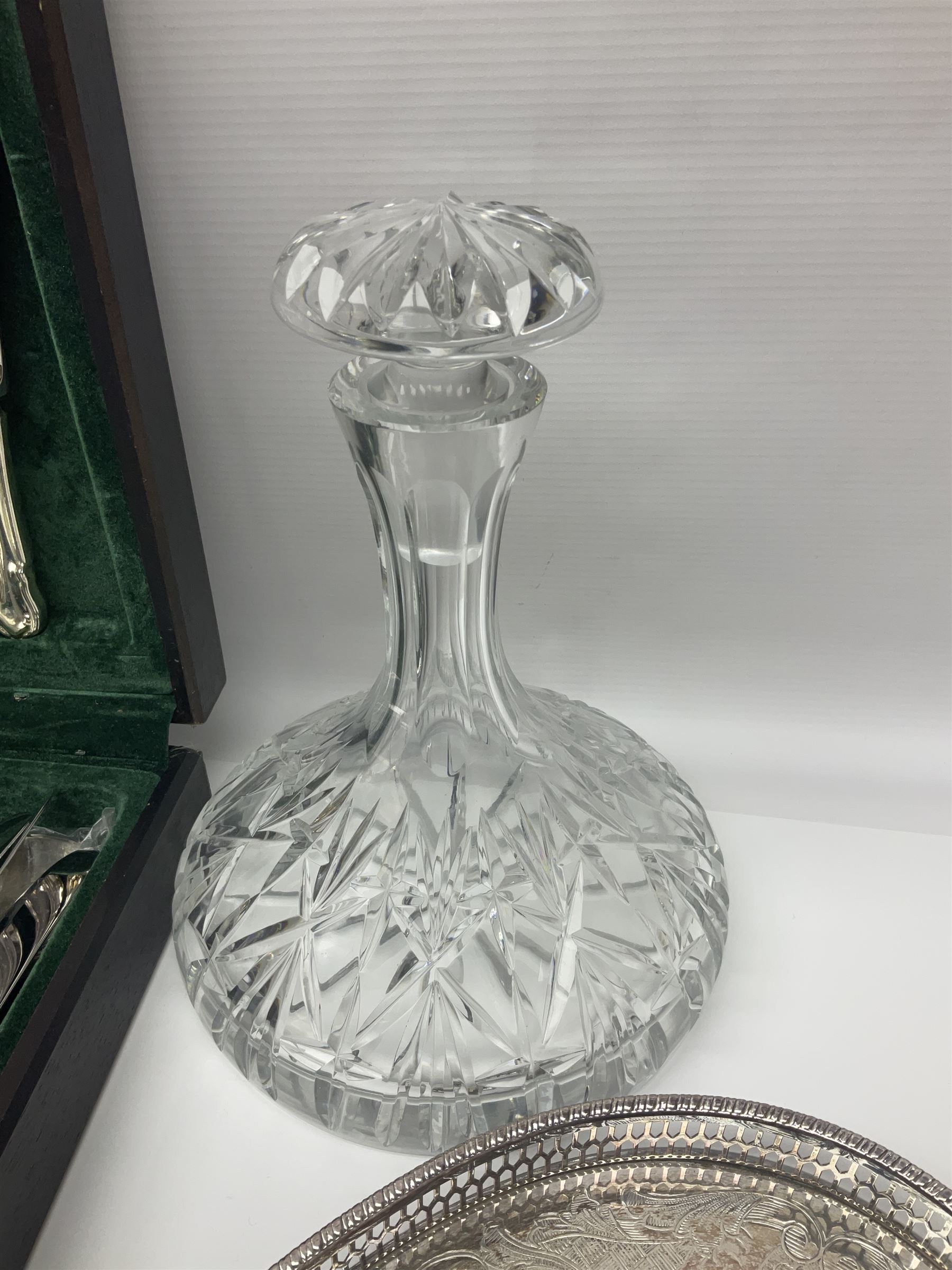 Canteen of cutlery together with Coalport basket, glass decanters and other collectables 