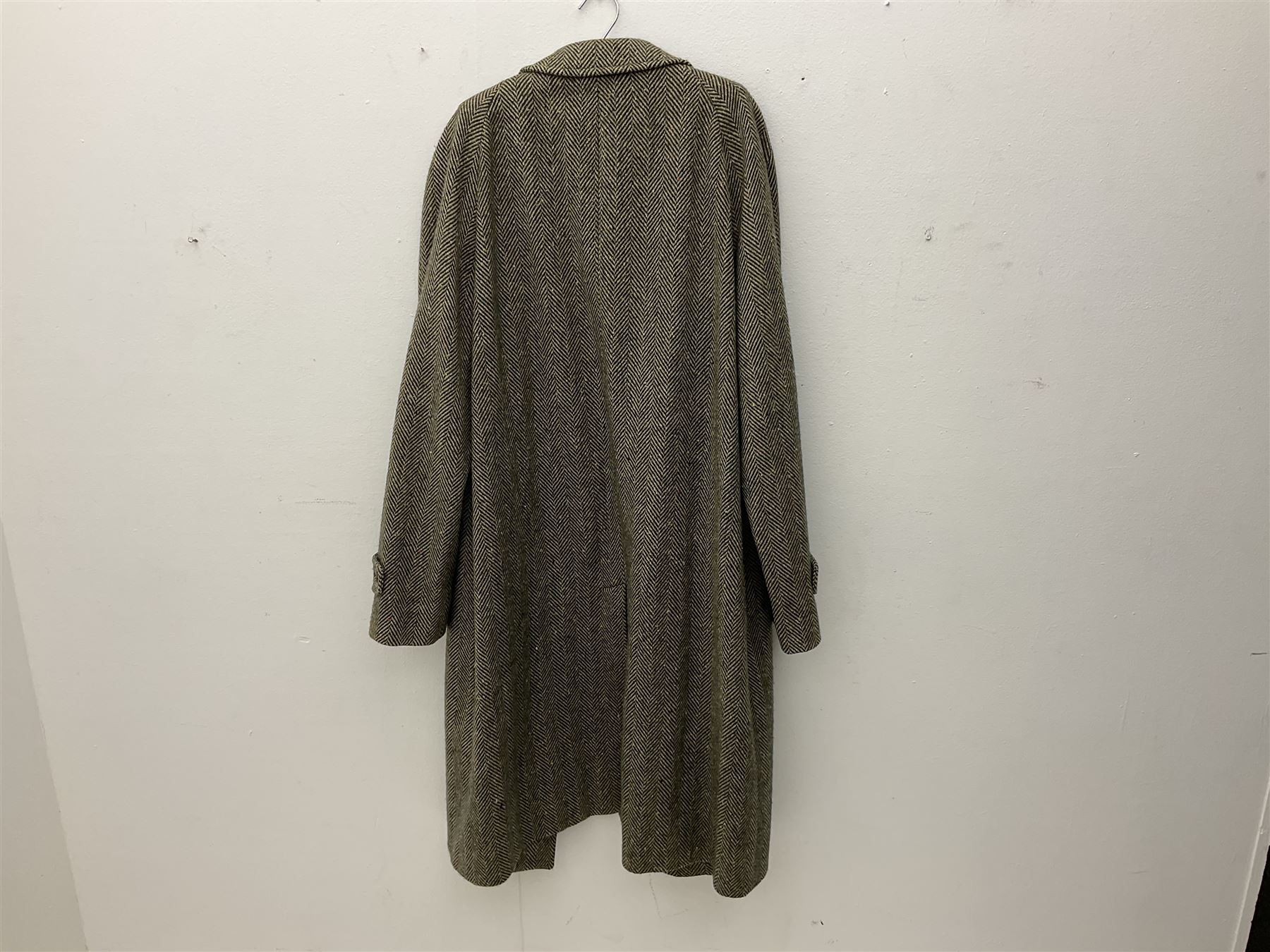 Men's Aquascutum lambs wool herringbone tweed coat with silk lining, 46 Reg, together with a further Men's Aquascutum grey wool duffle coat, with cheque lining and horn buttons, 46