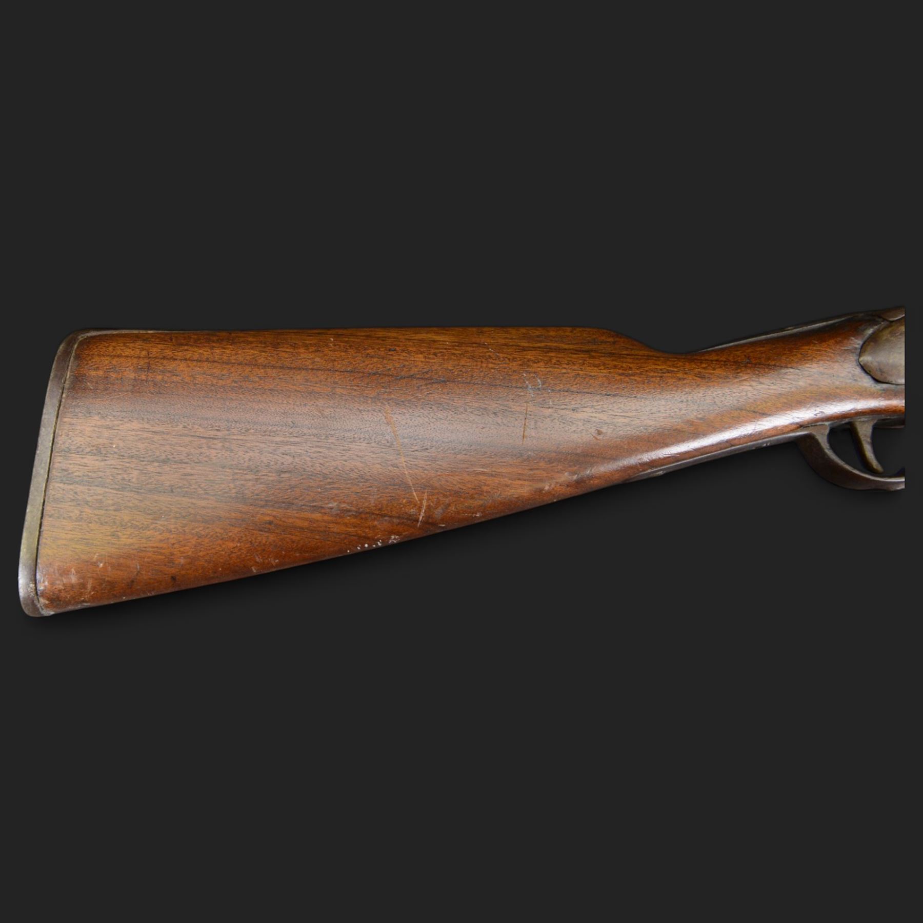 Blunderbuss flintlock long pistol, with 42.5cm flared steel barrel, with later ram rod beneath barrel, overall L83cm