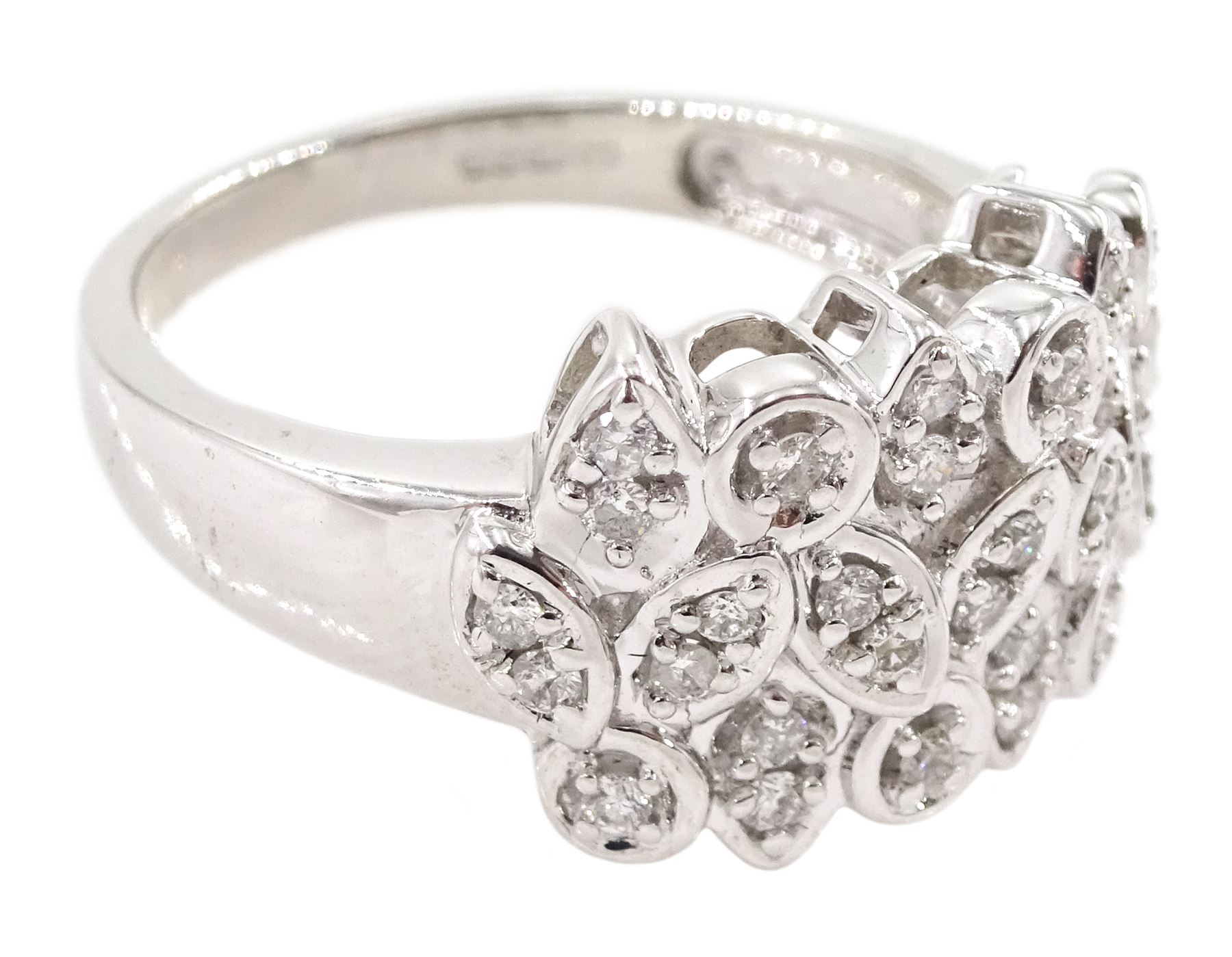 9ct white gold diamond cluster ring, hallmarked