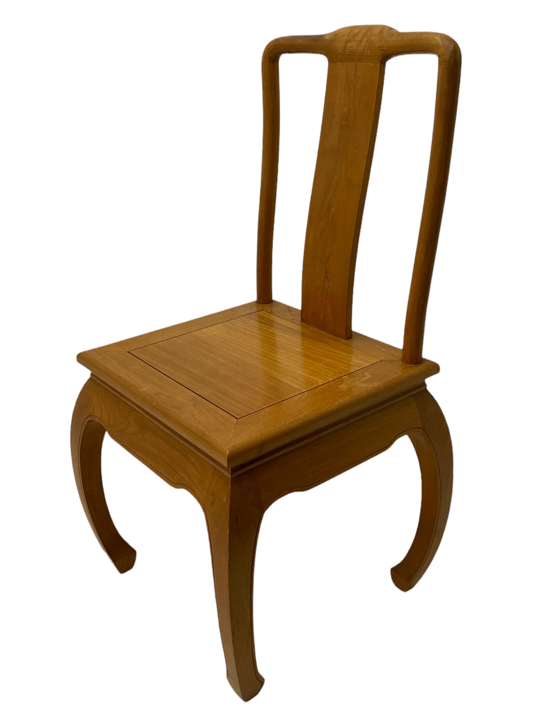 Oriental hardwood rectangular dining table, and six high back dining chairs with solid seats