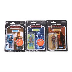 Thirteen Hasbro Kenner Star Wars The Mandalorian figures, including Retro Collection examples, comprising Kuill x2, The Armorer, The Child, Bo-Katan Kryze, R5-D4, IG-11, The Mandalorian, Cara Dune, Greef Karga, Moff Gideon x2 and Imperial Death Trooper, all carded
