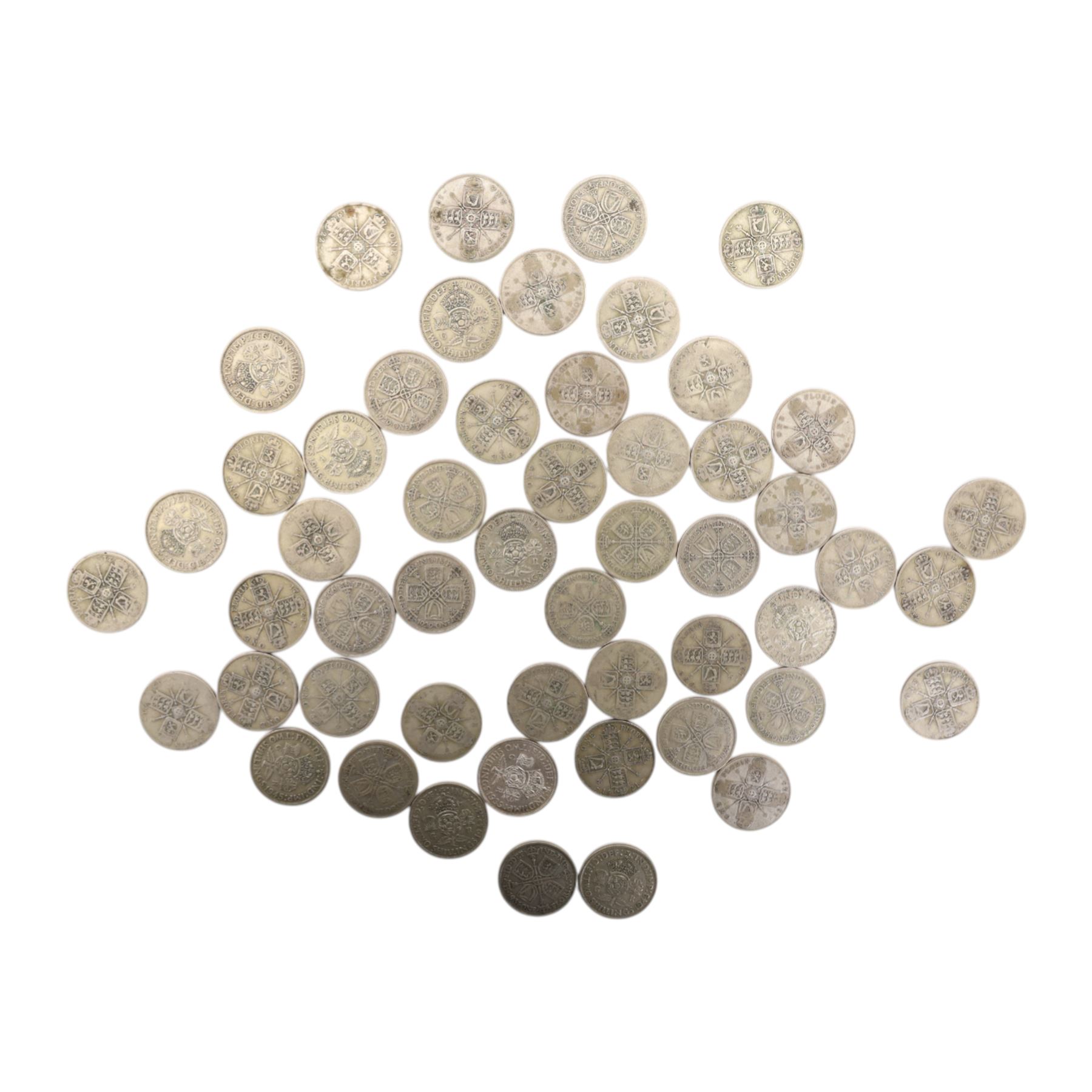 Approximately 570 grams of Great British pre-1947 silver one florin or two shilling coins