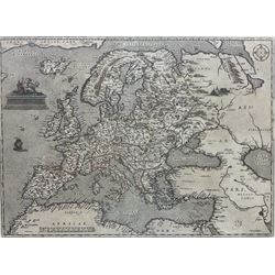 Abraham Ortelius (Flemish 1527-1598): 'Europae' Map of Europe, engraved map with hand colouring pub. c1581, 34cm x 47cm