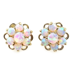  Pair of 9ct gold opal flower head earrings, stamped 375  