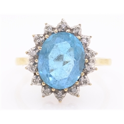  Blue topaz and diamond cluster ring hallmarked 9ct  