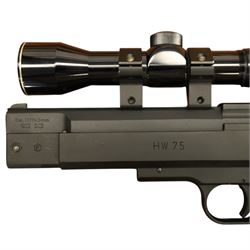 Weihrauch HW75 - .177 Pellet Pneumatic air pistol, Nikko Stirling 2.5x32 pistol scope, boxed in a flight case with paper targets