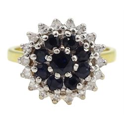 18ct gold sapphire and diamond cluster ring, London 1977