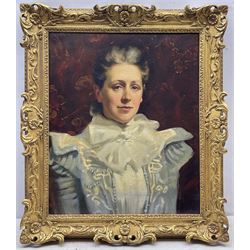 Wilfrid Gabriel de Glehn RA (British 1870-1951): Portrait of an Edwardian Lady, oil on canvas signed u.r., partial Chapman Brothers framer's label verso 63cm x 52cm 
Notes: Chapman Brothers produced frames for many leading artists of the period, including John Singer Sargent, William Orpen, and William Holman Hunt.