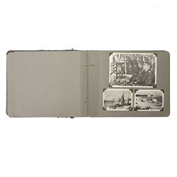 WWII photo album of Malta containing original photographs with annotations, including Battle ships, harbours, soldiers and buildings, together with Manual of Naval Cookery 1945 Naval book