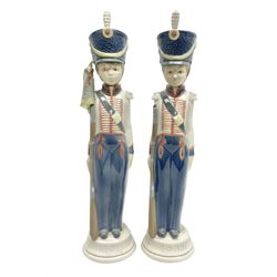 Two Lladro figures from the Solider Set, comprising At Attention no 5405 and Flagbearer no 5407, both with original boxes, H31cm 