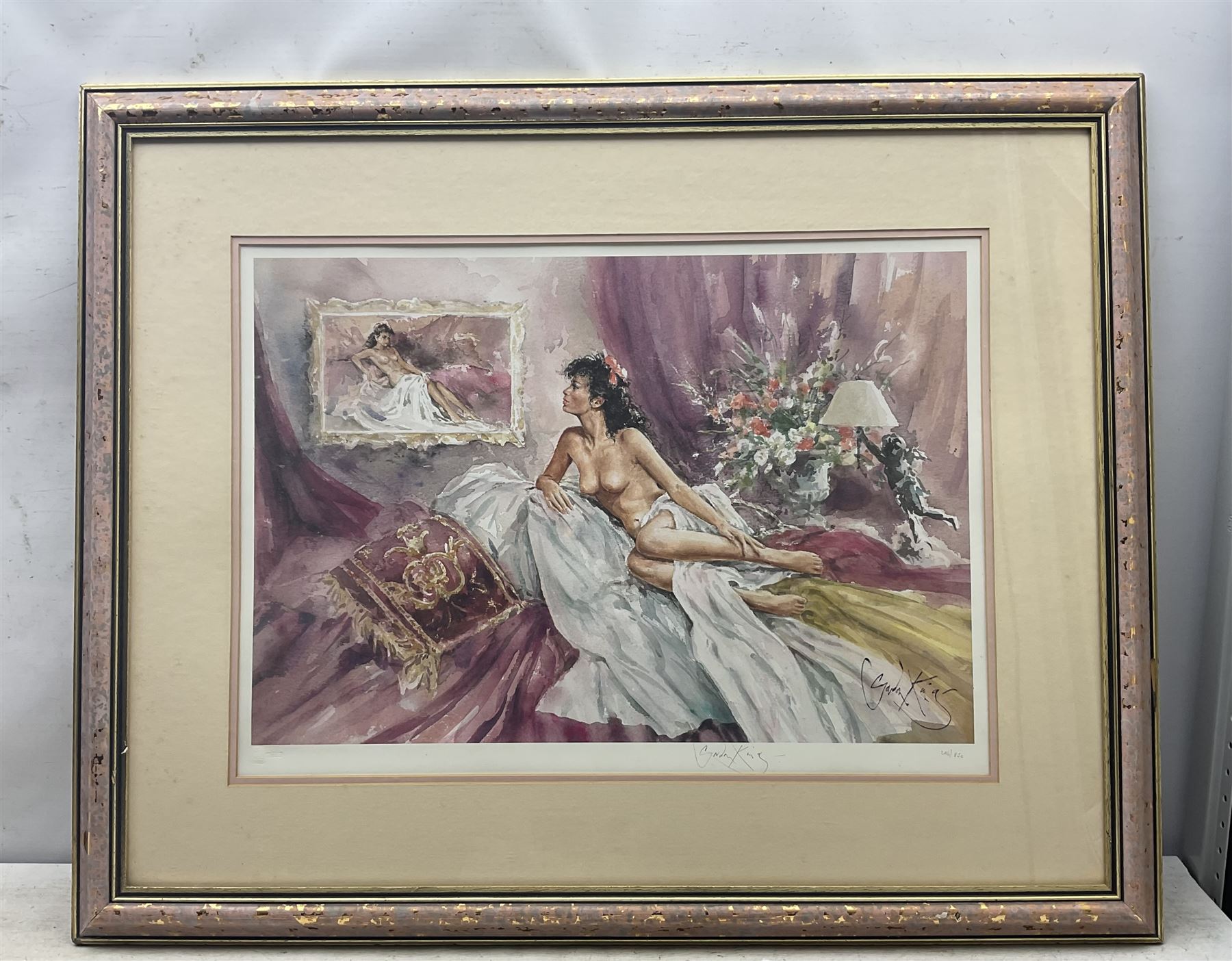 Gordon King (British 1939-2022): Reclining Nude, limited edition print signed and numbered 246/850 in pencil together with a  John Lynch 'Tina' print max 44cm x 62cm (2)