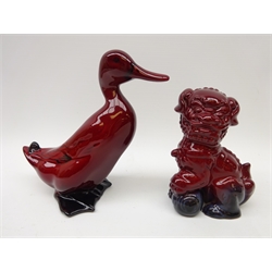  Royal Doulton Flambe Collectors Club 'Dog of Fo' and Duck (2)  