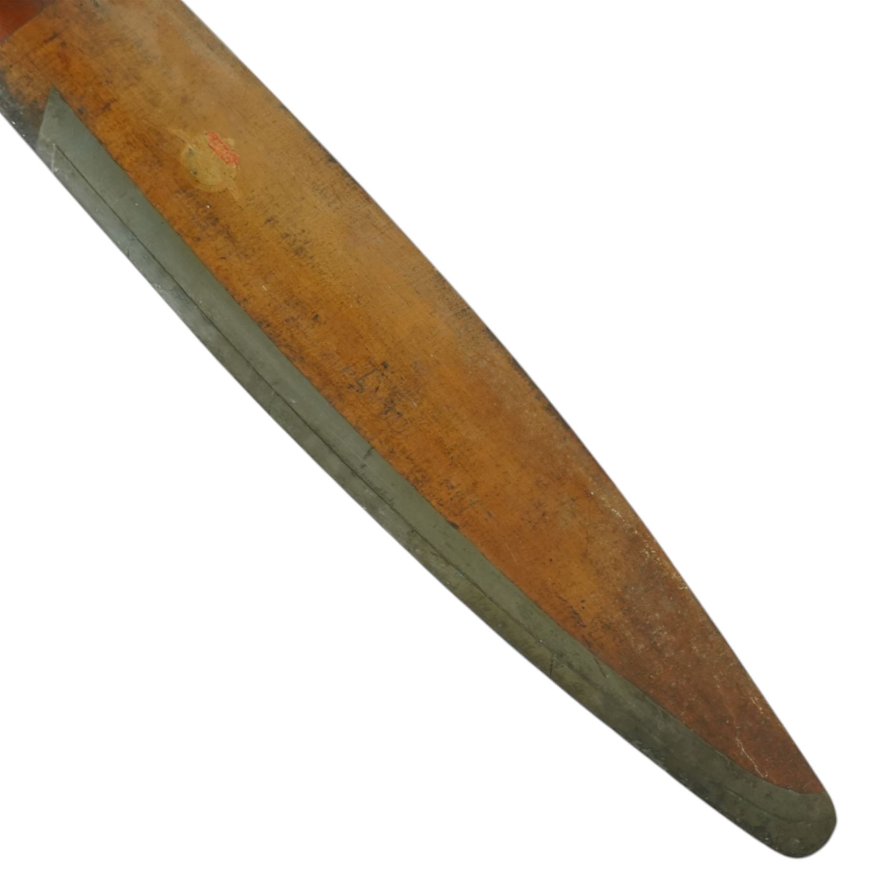  WWII aircraft wooden aircraft propellor with aluminium blade edges, possibly from a De Havilland Gipsy, propellor stamped 