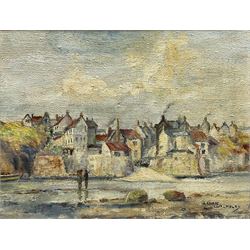 James Ulric Walmsley (British 1860-1954): The Landing and Seawall Robin Hoods Bay, oil on canvas laid on board signed 25cm x 34cm
