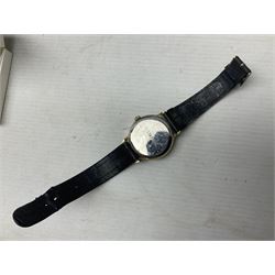 Victorian and later jewellery including silver thimble, rolled gold pendants, earrings and brooches and a collection of wristwatches including Sekonda, The Westminster Collection Historic Timepieces Spitfire pocket watch etc