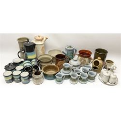 A group of assorted Studio Pottery, to include an Ambleside coffee set decorated with a painted landscape panel, various other teawares, salt pig, bowls, etc., of various form and decoration, various makers marks. 