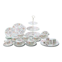 Minton Haddon Hall tea wares, including cake stand, eight cups and saucers, salt and pepper, etc 