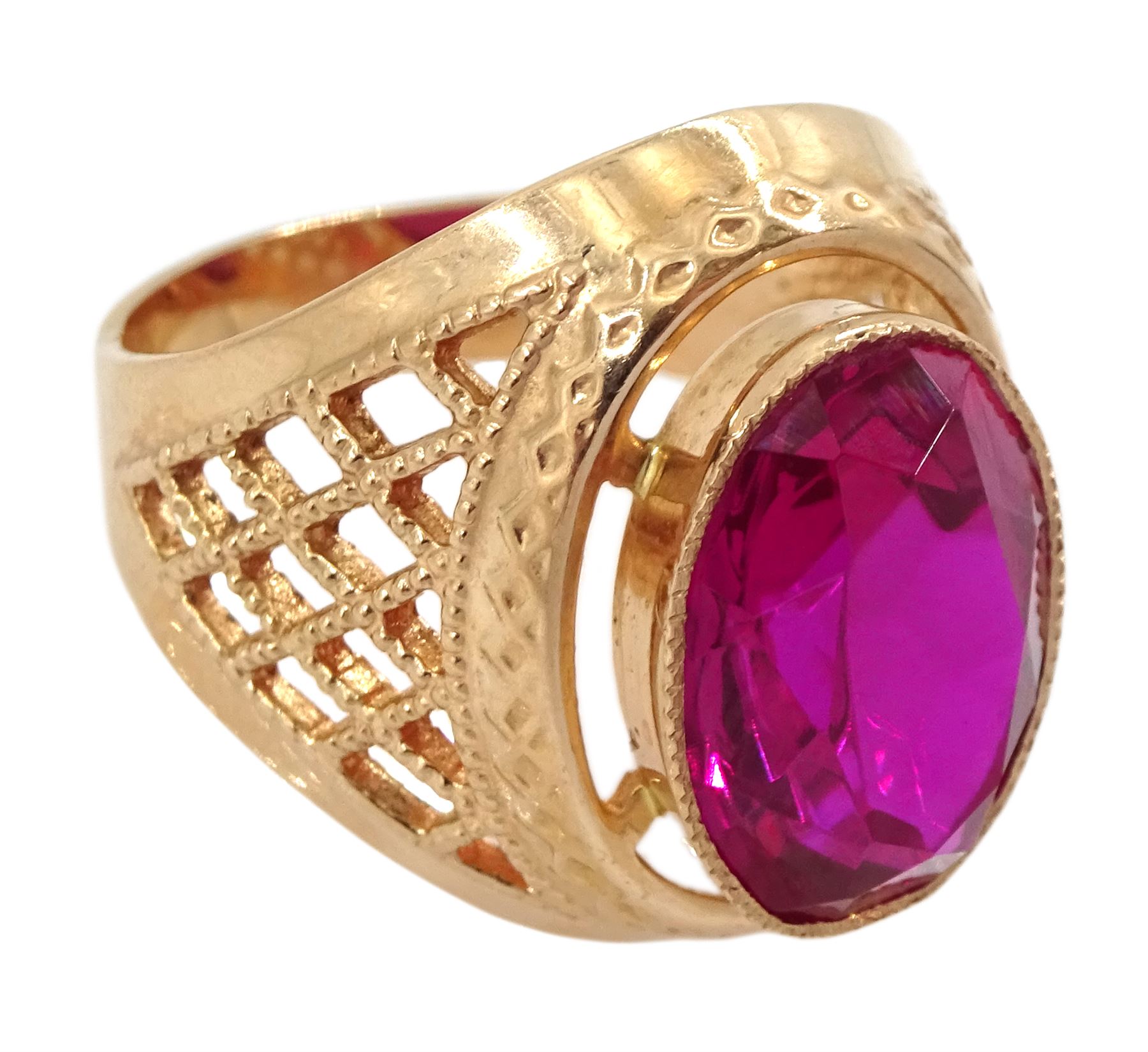 14ct rose gold single stone synthetic pink stone ring