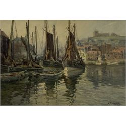 Albert George Stevens (Staithes Group 1863-1925): Fishing Boats in Dock End Whitby Harbour, watercolour signed 24cm x 35cm