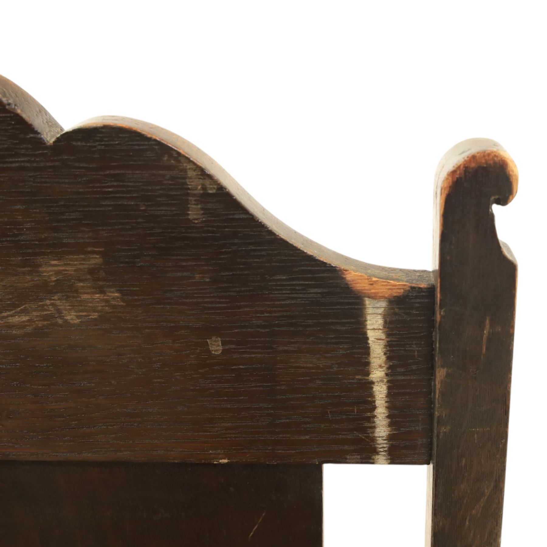 18th century inlaid mahogany armchair, carved back with marquetry panel, overstuffed upholstered seat finished in gold dralon fabric, raised on turned supports united by a stretcher