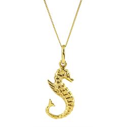 9ct gold seahorse pendant necklace, stamped