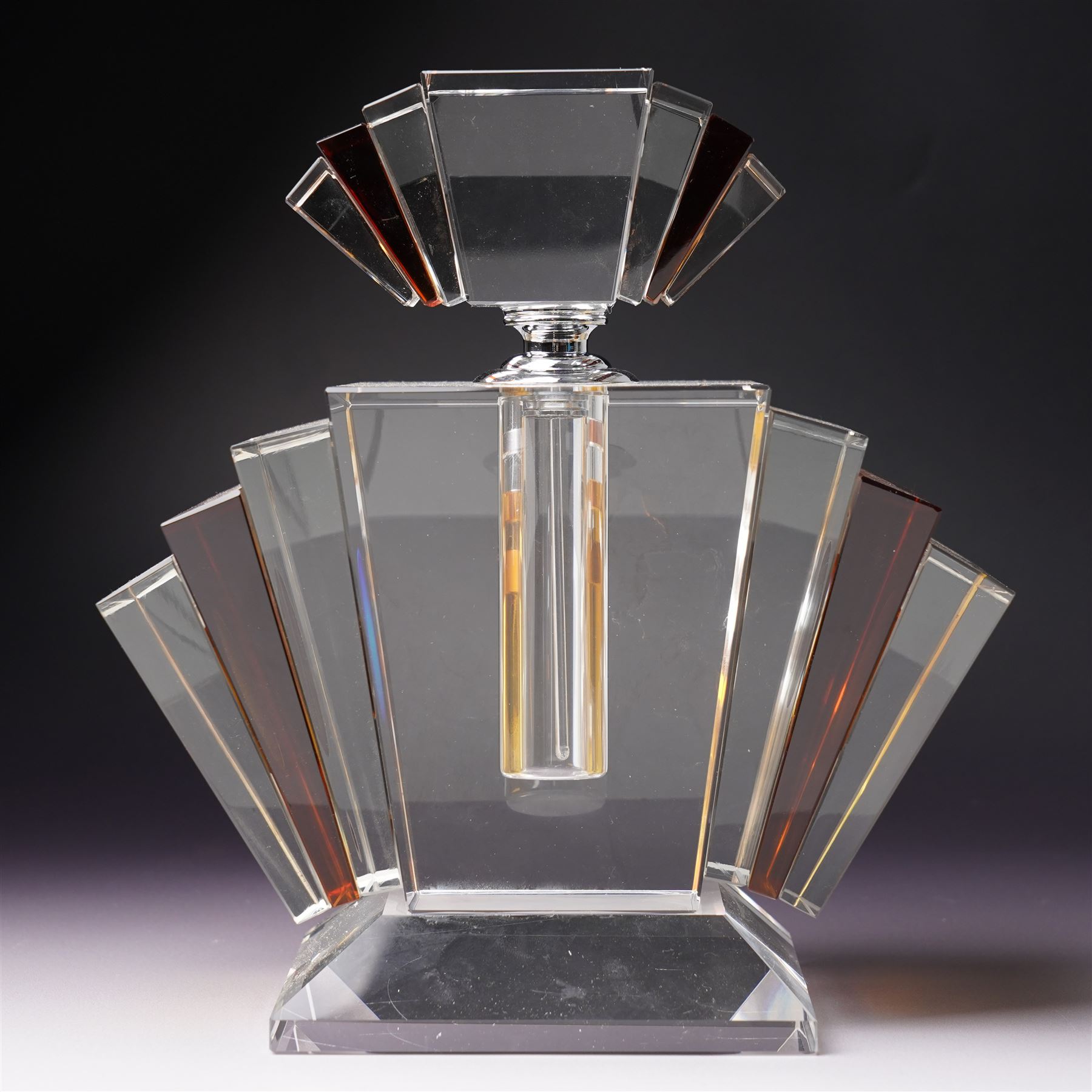 Large Art Deco design glass perfume bottle, H22cm