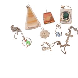Silver jewellery, including hockey medal pendant, spider necklace, stone set pendants, cross pendant and a pair of Liberty cufflinks
