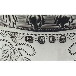 Edwardian silver christening mug by George Nathan & Ridley Hayes, Chester 1909, two silver mustard spoons markers mark P.W, Dublin 1846, six silver napkin rings, silver pierced and engraved picking fork and other flatware, all hallmarked, approx 13.8oz