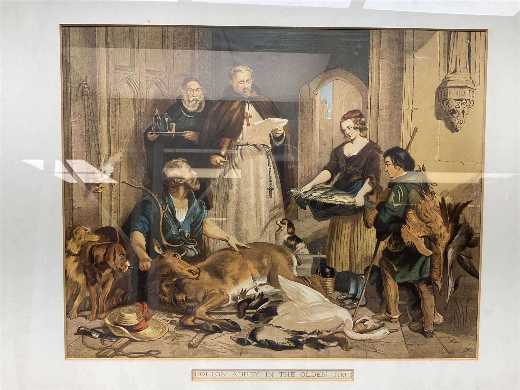 Samuel Cousins RA (British 1801-1887) after Sir Edwin Henry Landseer RA (British 1802-1873): 'Bolton Abbey in the Olden Time', coloured mezzotint 44cm x 56cm