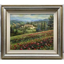 Kim Zwart (Dutch 1955-): A Continental Villa amongst Fields of Poppies, oil on canvas signed 49cm x 58cm 