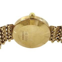 Rotary ladies 9ct gold quartz wristwatch, white dial with Roman numeral hour markers, on integrated 9ct gold bracelet, hallmarked