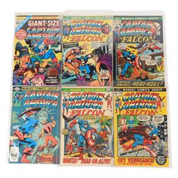 Twenty-eight Marvel Silver and Bronze Age 'Captain America' comic books, spanning years 1968-1974, comprising a continuous issues #100, #110, #111, ##116, two copies of #117, three copies of #123,  #125, two copies of #126, #130, two copies of #132, #133, #134, #138, #140, #144, #145, #146, #152, #153, #154, #175, #267 and Giant Size Captain America #1 