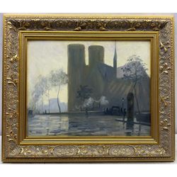 Attrib. Frank Myers Boggs (USA 1855-1926): Notre Dame in the Rain, oil on board signed 31cm x 40cm 