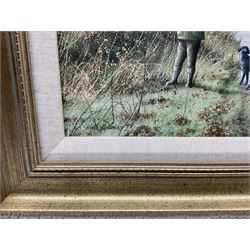 Neil Spilman (British 1951-): 'All Eyes Skyward', oil on canvas signed and dated '99, titled verso 24cm x 40cm
