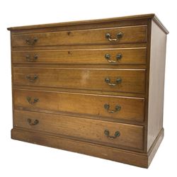 20th century mahogany plan chest, moulded rectangular top over five graduating drawers, on moulded plinth base