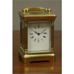  Elliot & Sons London miniature brass timepiece carriage clock, H9.5cm  