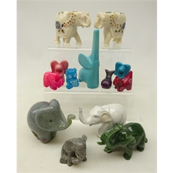  Group of elephant models including Lladro, carved Jade, Langham Glass, soapstone etc and other models (13)  