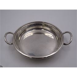 Late Victorian silver entree dish, of plain circular form, with twin ring handles and single ring handle to domed cover, opening to reveal removable silver partition to interior, each element hallmarked John Round & Son Ltd, Sheffield 1899