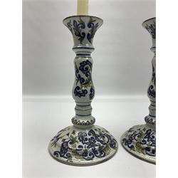 Pair of 19th century French faience candlesticks, H23cm