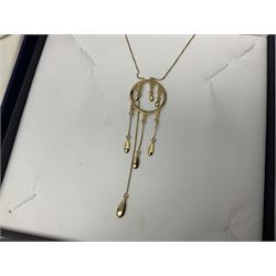 Silver-gilt drip design Lucy Q necklace, designed by Lucy Quartermaine, amber necklaces, silver-gilt stone set heart pendant, 10ct gold single stone set stud earrings, silver interchangeable pearl hoop earrings and a collection of costume jewellery and wristwatches 