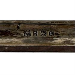 Two sets of cased silver handled tea knives, two silver mounted photo frames, silver mounted candlestick, silver ring holder with weighted base, silver mounted jewellery box