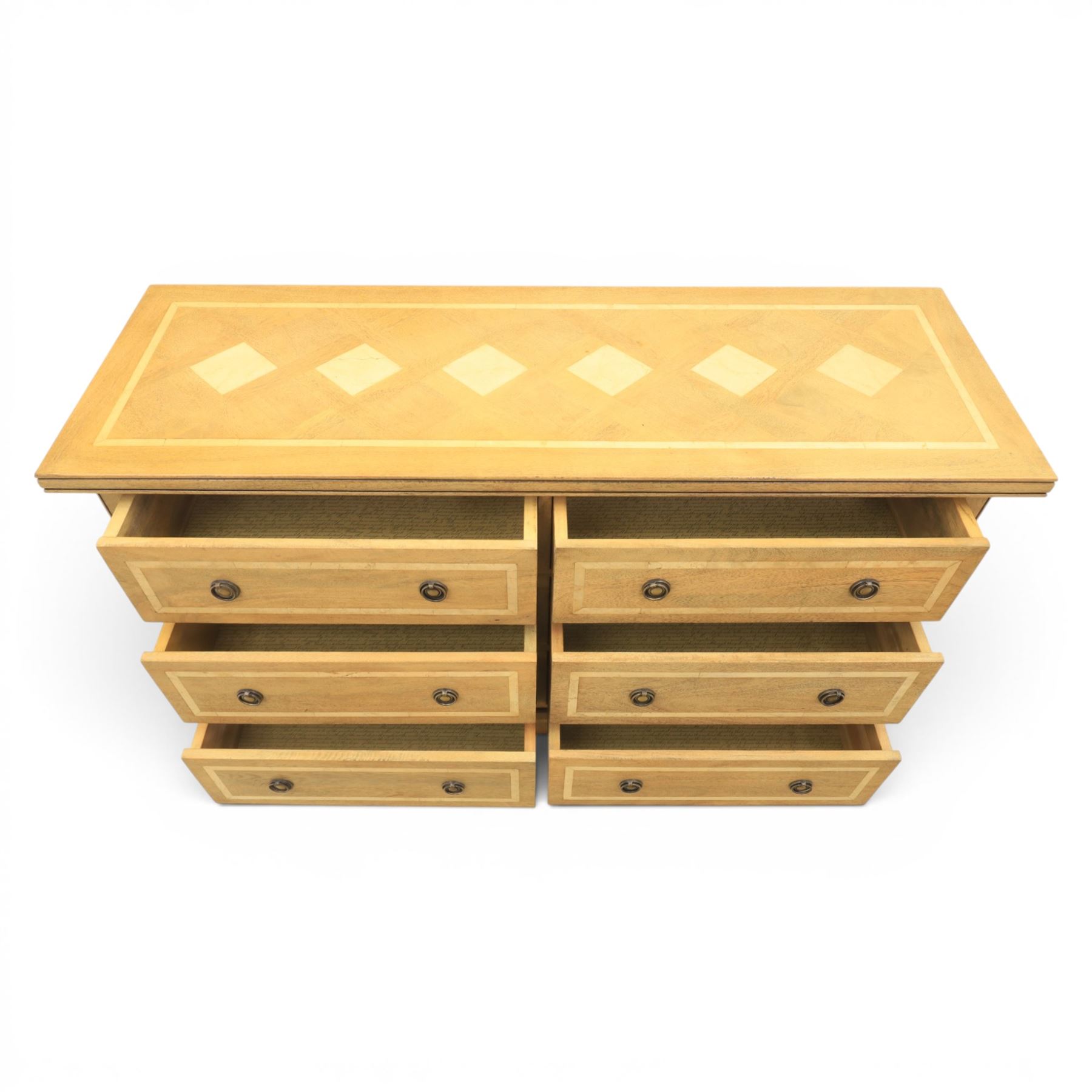 Barker & Stonehouse - contemporary flagstone and mango wood sideboard, rectangular top with inlaid flagstone, above six short drawers with metal ring pull handles, raised on a plinth base with bracket feet