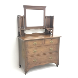 Edwardian walnut dressing chest fitted with two short and two long drawers and swing mirror, W107cm, D50cm, H