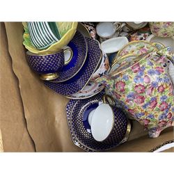 Belleek jug and small vase, together with continental white lustre Nautilus shell teapot,  Copeland teacup and saucer, Royal Crown Derby coffee cup and saucers, Davenport vase in Japan pattern, etc 