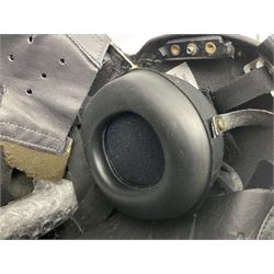 RAF Alpha MK 4 helicopter pilot's flying helmet, finished in white for civilian/rescue service use; reconditioned and avionics tested as working; black cloth cover to visor; fitted with boom microphone; medium size; in blue cloth carrying bag