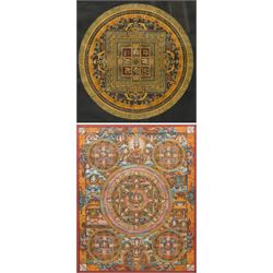 Tibetan School (20th century): Buddhist Pancha Mandala Thangka, pair of gouaches on fabric...