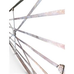 19th century Regency design painted wrought iron country estate gate, strapwork detail with five cast motifs, stamped W & J Rodenhurst, Drayton