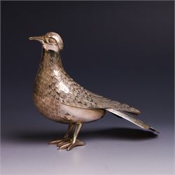 Mid 20th century Iranian silver model of bird, with engraved feathers, stamped with lion w...